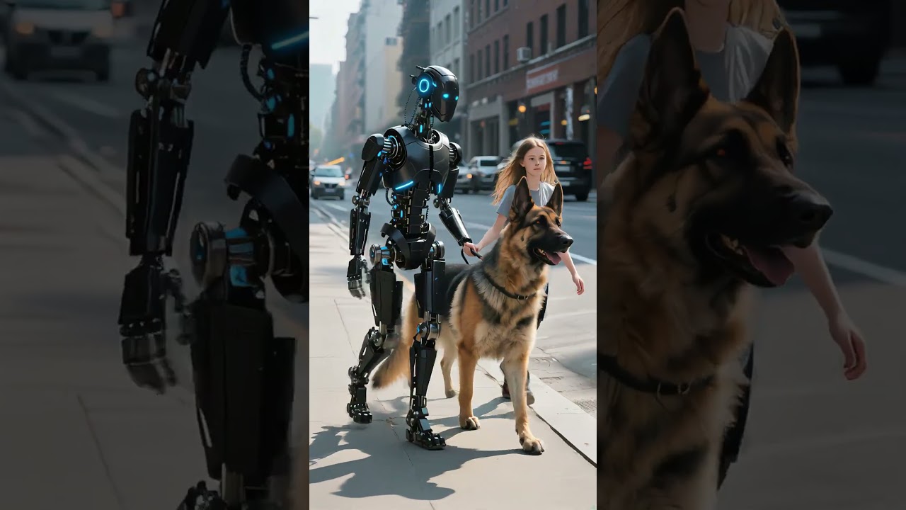 Lifelike Robot Walking Dog on Street